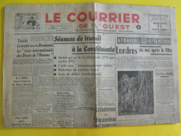 Journal Le Courrier De L'Ouest Du 11 Septembre 1946. Bidault De Gaulle Franco J3 Roumanie  Londres - Andere & Zonder Classificatie