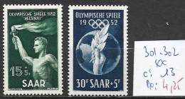 SARRE 301-302 ** Côte 13 € - Sommer 1952: Helsinki