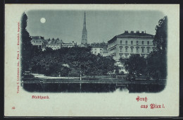 Mondschein-AK Wien, Wasserpartie Im Stadtpark  - Other & Unclassified