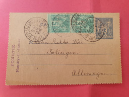Entier Postal Sage + Compléments Sage De Neuilly/Seine Pour L'Allemagne En 1894 - Réf 3516 - Kartenbriefe