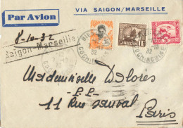LETTRE AVION VIA SAIGON / MARSEILLE / CAD BIENHOA COCHINCHINE 7/10/1932 POUR PARIS - Covers & Documents