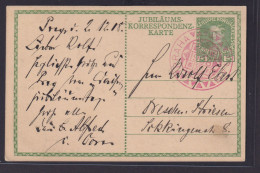 Wien Ganzsache Österreich Jubiläum Kaiserreich Roter SST Prag N Dresden Striesen - Storia Postale