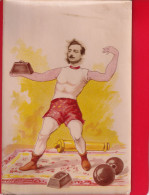 RARE Photomontage Photomontage Couleur  Circa 1900 Sport HALTEROPHILIE Homme Athlète Force Hercule Foire Haltères Poids - Sporten