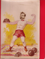 RARE Photo Montage Photomontage Couleur  Circa 1900 Sport HALTEROPHILIE Homme Athlète Force Hercule Foire Haltères Poids - Sports