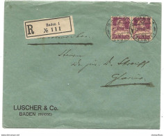 278 - 4 - Enveloppe Recommandée Envoyée De Baden 1921 - Briefe U. Dokumente