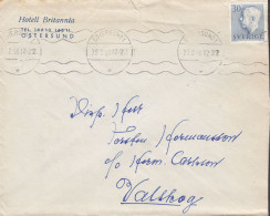 Sweden HOTELL BRITANNIA, TMS Cds. ÖSTERSUND 1958 Cover Brief Lettre VALSKOG 3-Sided Perf. Gustav VI. Stamp - Cartas & Documentos