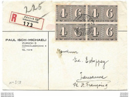 278 - 12 - Enveloppe Recommandée Envoyée De Zürich Industriequartier 1943 - Lettres & Documents