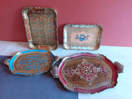 LOT DE 4 PLATEAUX FLORENTINS STYLE RENAISSANCE ITALIENNE - 17 PHOTOS - Ref 2404B - Populaire Kunst