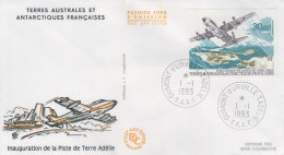 Enveloppe   FDC   1er  Jour   T.A.A.F    Inauguration  Piste  D' Aviation   De   TERRE  ADELIE   1993 - FDC
