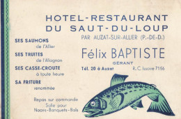 63 - AUZAT SUR ALLIER - HOTEL RESTAURANT Du SAUT Du LOUP - Félix BAPTISTE  - CARTE COMMERCIALE ANCIENNE - 8x12cm - Autres & Non Classés