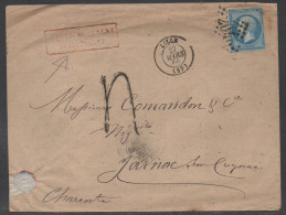 LILLE  / # 22 SUR LETTRE POUR JARNAC - AFFRANCHISSEMENT INSUFFISANT(ref 7975) - 1853-1860 Napoleon III