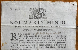 SETA AL NUOVO METODO - REP. DI VENEZIA 1769 -  NOI MARIN MINIO CAPITANO DI TREVISO  " Sia Il Fornello Piantato In ..." - Historische Documenten