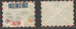 COLOMBIA. 1947 (14 Aug) Buenaventura - Switzerland, Basel. Air Transatlantic Multifkd Env. Mixed Issues, Tied Cds. VF. S - Kolumbien