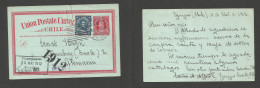 CHILE - Stationery. 1912 (19 Apr) Iquique - Germany, Namburg (20 May) 2c Red Colon Stat Card + 5c Adtl, Tied Cds Grill.  - Chile