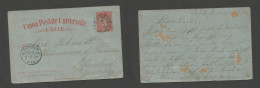 CHILE - Stationery. 1896 (22 March) Caleta Buena - Germany, Dorrum (2 May) Via Iquique (30 March) 3c Red / Bluish Stat C - Cile