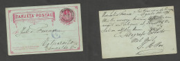 CHILE - Stationery. 1896 (8 Aug) San Francisco De Limache - Valp 2c Red Stat Card, TPO Cancel + Arrival Postal District  - Chili
