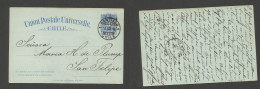 CHILE - Stationery. 1895 (3 Dec) Stgo - San Felipe (3 Dic) 2c Blue / Bluish Stat Card, Cds. Fine Used. SALE. - Chile