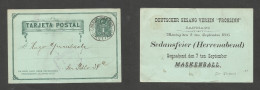 CHILE - Stationery. 1895 (29 Aug) Pre Printed Message. Santiago Local Usage. Correo Urbano. 10c Green Stat Card + Violet - Chili