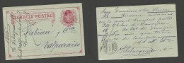 CHILE - Stationery. 1885 (7 Nov) San Francisco De Limache - Valp (7 Nov) Fine Early Stat Card Usage 2c Red / Greenish +  - Chile