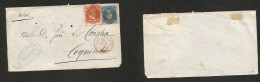 CHILE. 1869 (16 Feb) Valp - Coquimbo. Por Vapor Cover Front Fkd 5c + 10c Second Design, Tied Cork + Red Cds. Opportuniy. - Chile