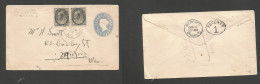 CANADA. 1903 (16 June) Nova Scotia. Upper Stewiacke - USA, Medford, Mass (18 June) QV 1c Blue Grey Stat Env + 2 Adtls, T - Sonstige & Ohne Zuordnung