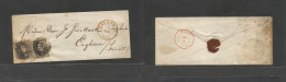 BELGIUM. 1852 (7 Aug) Coirtray - Eaghien. Small Envelope Fkd 10c Brown (x2) Tied 29 Grills, Red Cds Alongside. SALE. - Autres & Non Classés