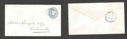 BC - Ceylon. 1893 (18 Apr) Negombo - Colombo (18 Apr) Local QV 5c Grey Stat Env, Small Cds. VF. SALE. - Other & Unclassified