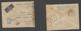 IRAQ. 1945 (21 Apr) Baghdad - India, Bombay (2 May) WWII Censored Single 50 Fils Fkd Envelope Hebrew Written. Arrival Ca - Irak