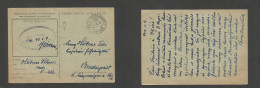 HUNGARY. 1943 (9-11 Oct) Military / Internees POW Mail. Free Fkd Card. Ellenorizvei - Budapest, With Several Cachets. SA - Other & Unclassified