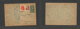 HUNGARY. 1944 (13-14 March) Also Neresnia - Switzerland, Lausanne 18f Green Stat Card + 2 Adtls, At 40f Rate. SALE. - Other & Unclassified