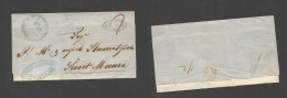 GREECE. 1859 (19 Sept) Zanta - Santa Maura. E. Blue Cds Depart + Oval Cachets + Mns Charge. SALE. - Other & Unclassified