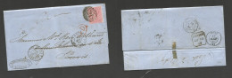 GREAT BRITAIN. 1859 (15 Aug) London - France, Port Vendres (17 Aug) EL Full Text Fkd 4d Pale Rose, Tied "17" Grill. Fine - Other & Unclassified