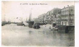 34 SETE CETTE   LE QUAI DE LA REPUBLIQUE 1916 + TAMPON MILITARIA  DU 16° CORPS D ARMEE - Sete (Cette)