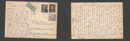CZECHOSLOVAKIA. 1950 (25 Febr) Prague - Canada, Toronto. 1,50k Stat Card + 2 Adtl On Airmail Usage. SALE. - Other & Unclassified