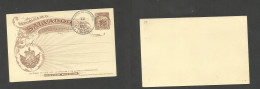 SALVADOR, EL. 1896 (10 Dec) 2c Lilac Precancelled (specimen) Stat Card. Servicio Interior. Fine Item + Scarce. SALE. - El Salvador