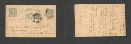 PORTUGAL - Stationery. 1899 (15 Feb) Cimbra - London, UK. 10rs Green Mouchon Stat Card + 10rs Adtl, Tied Cds. VF Better  - Other & Unclassified