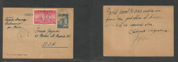 POLAND. 1946 (6 Aug) Siedliszqse - USA, Passair, NJ. 1,50 Slt Blue Stat Card + Adtl, Bluish Cds Imperf. Fine Used. SALE. - Other & Unclassified