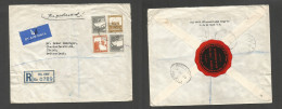 PALESTINE. 1939 (1 May) Tel Aviv - Switzerland, Zurich. Registered Air Multifkd Env. Reverse Transited + Airmail + Tied  - Palestine