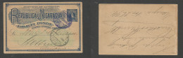 NICARAGUA. 1894 (26 Nov) Managua - Alemania, Stettin. Via Corinto 3c Blue Illustrated Stat Card. Scarce Used And Fine. S - Nicaragua