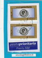 USATI ITALIA POSTA PRIORITARIA 2002 - Ref.1407C "4^ Emissione" 2 Val. 1,00 Con Etichetta Blu - - 2001-10: Usados