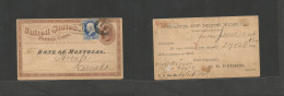 USA - Stationery. 1874 (1 June) NYC - Canada, Toronto. Early 1c Brown Stat Card + 1c Blue Large ABN, Tied "5" Cork + Cds - Otros & Sin Clasificación