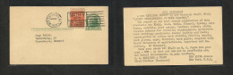 USA - Prexies. 1939 (Nov 17) NYC - Denmark, Cph. 1c Green Stat Card + 1/2c Orange Adtl, Tied Rolling Cachet. XF. SALE. - Otros & Sin Clasificación