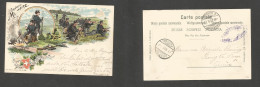 Switzerland - XX. 1902 (27 May) Zurich - Geneva. Military Illustrated Stampless Color Litho Chrome Card Kriegs - Cassern - Sonstige & Ohne Zuordnung