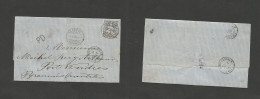 SWITZERLAND. 1870 (7 Feb) Geneve, Succ Rive - Port Vendres, France. EL With Text Fkd 30c Blue, Tied Cds Via Marseille. F - Other & Unclassified