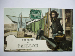 Cpa...Gaillon...souvenir De Gaillon...1909...animée...(fillette Descendant Du Train)... - Other & Unclassified