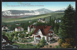 AK Ober-Krummhübel I. Riesengebirge, Teilansicht Mit Hotel Weidmannsheil Und Schneekoppe  - Schlesien