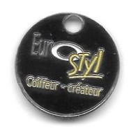 Jeton De Caddie  Fond  Noir  Occasion  Coiffeur - Créateur  EUROSTYL, Voir  Description - Trolley Token/Shopping Trolley Chip