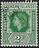 LEEWARD ISLANDS 1954 QEII 2c Green SG128 FU - Leeward  Islands