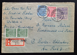 Sachsen 1946, Brief Einschreiben Gernrode(Harz) Nach Berlin  MiF Hilfsrekozettel - Storia Postale