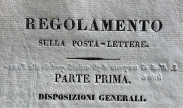 REGOLAMENTO SULLA POSTA - LETTERE - PARTE PRIMA DISPOSIZIONI GENERALI - VIENNA 20/12/1838 -  Pagine 24 - 84 Par. - RRR - Documents Historiques